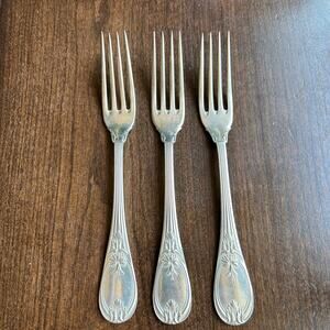 3 CHRISTOFLE ANTIQUE TRIANON SILVERPLATED LARGE DINNER FORKS